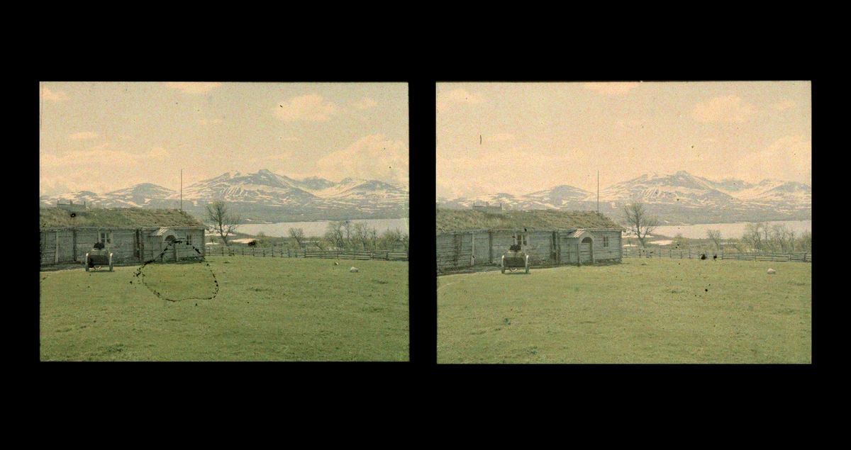 Storerikvollen turisthytte, ved Essandsjøen. Tilhører Arkitekt Hans Grendahls samling av stereobilder.