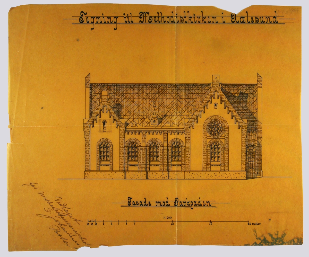 Tegning til Methodistkirken i Aalesund [Arbeidstegning]