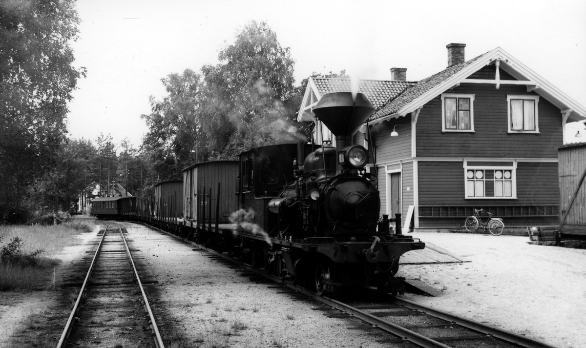 Setesdalsbanen. Godstog ved Hornnes stasjon. August 1958.