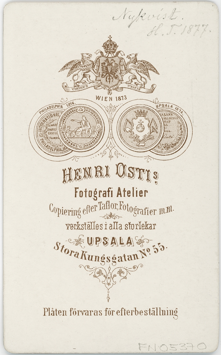 Kabinettsfotografi - Herman Nykvist, Uppsala 1877