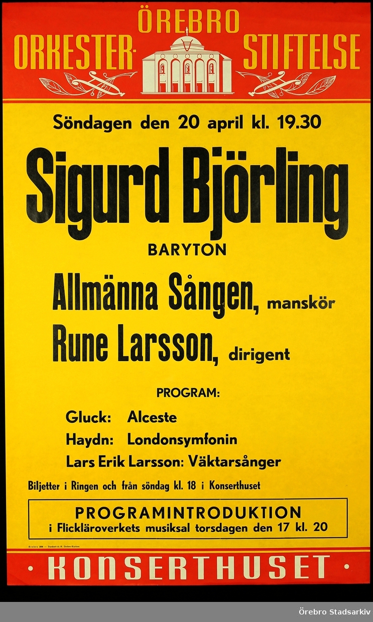 Solist Sigurd Björling, Dirigent Rune Larsson