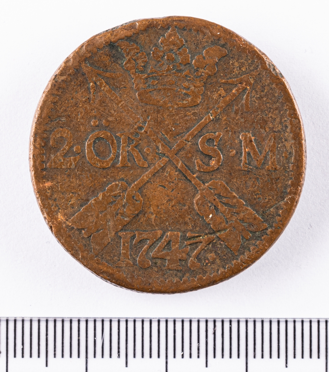 Mynt, Sverige, 2 öre, 1747.