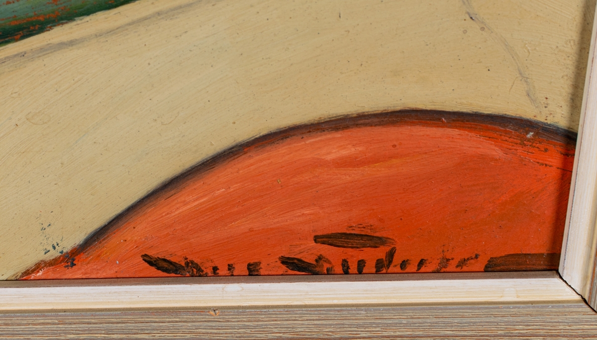 Fiskargubbe, kraftigt brunbränd, med skägg och pipa i munnen och keps avbildad i vänsterprofil med hav i bakgrunden. Ett traditionellt motiv som bygger på den tyske marinmålaren Harry Haerendels välkända målning från ca 1920 "Der alte Seebär" (Den gamle sjöbjörnen).