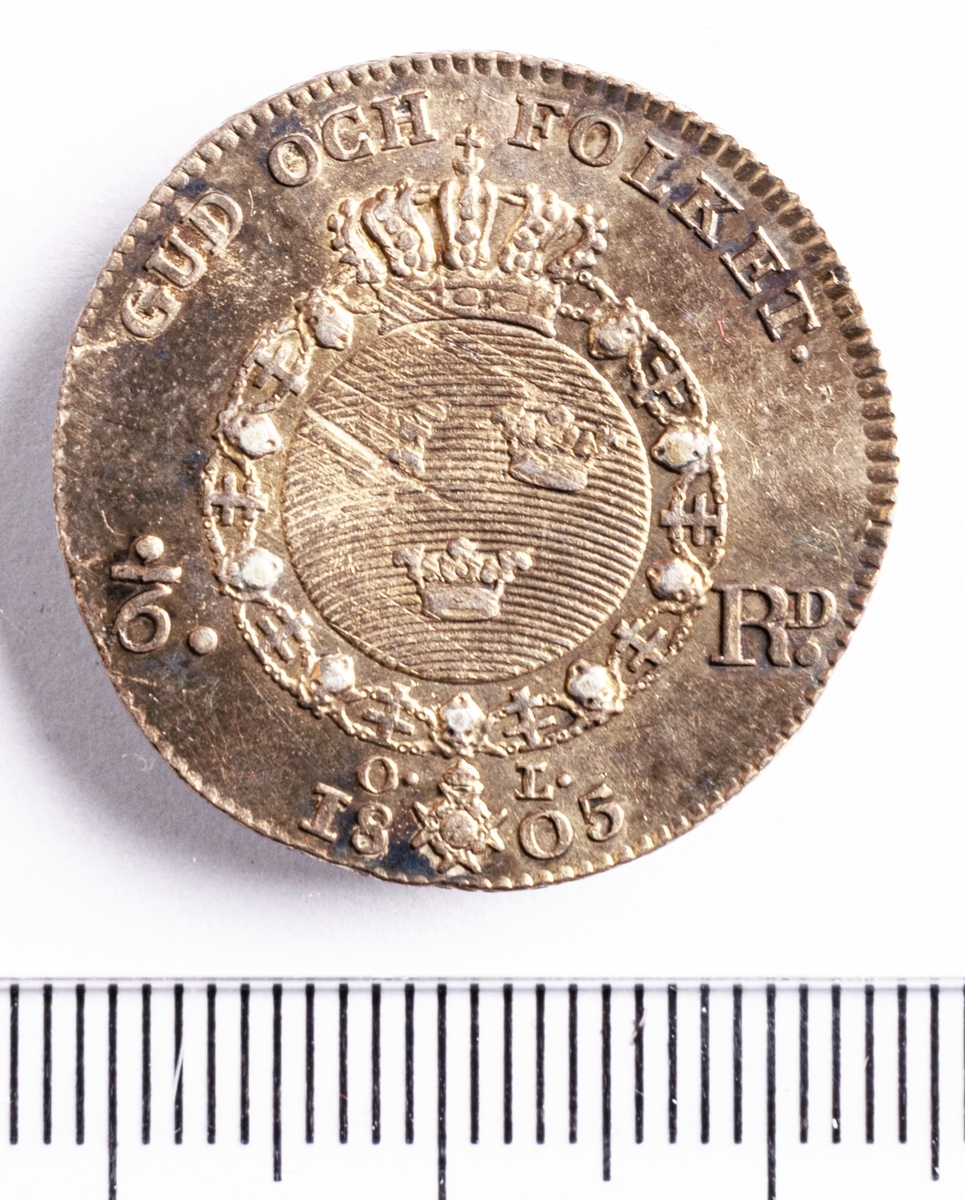 Mynt, Sverige, 1/6 riksdaler, 1805.