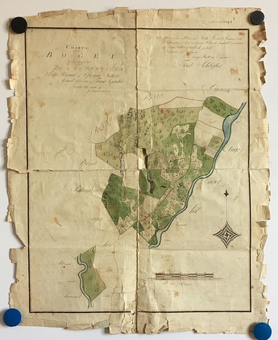 "Charta öfver Boget Norregård uti Jönköpings län Wista härad och Grenna socken Afmätt år 1797 af Frants Girolla fördelt år 1806 af J. Montelin."