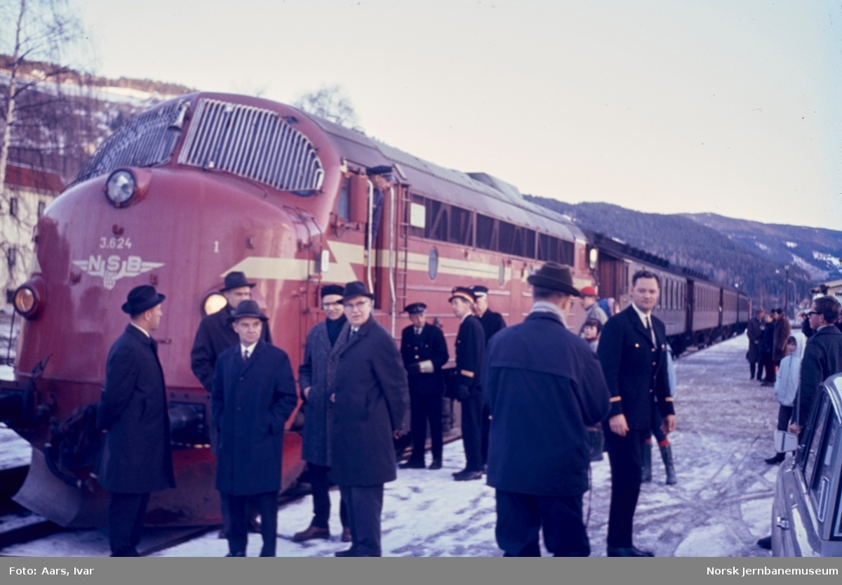 Diesellokomotiv Di 3 624 med ekstratog fra Oslo på Fagernes stasjon