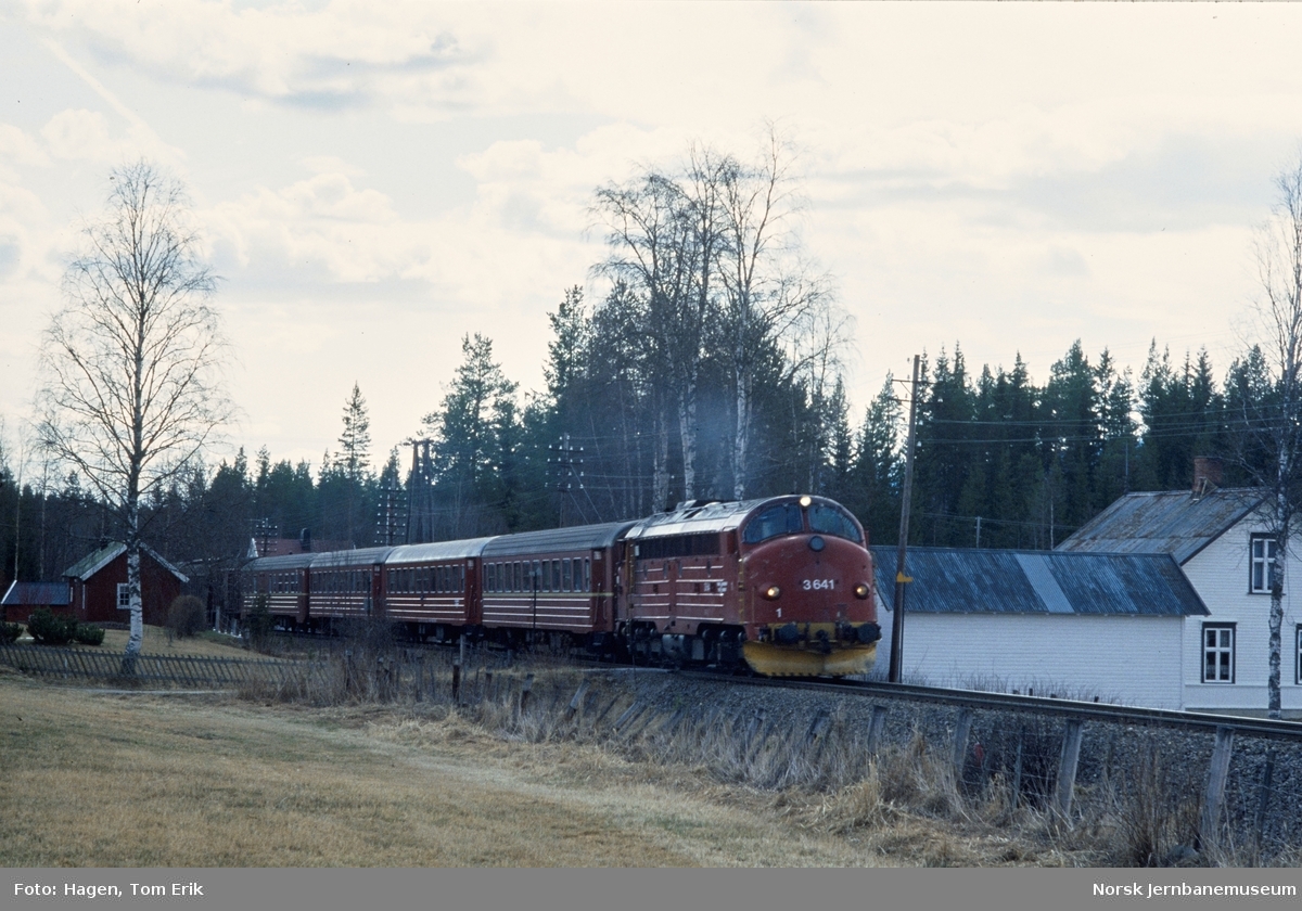 Diesellokomotiv Di 3 641 med dagtoget fra Oslo til Trondheim like syd for Koppang stasjon
