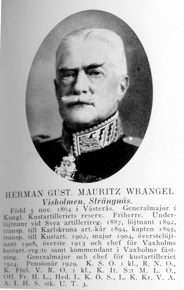 Strängnäs 1934


Generalmajor Herman Gustaf Mauritz Wrangel
Född: 1864-11-05 Västerås
Död: 1945-01-17 Strängnäs