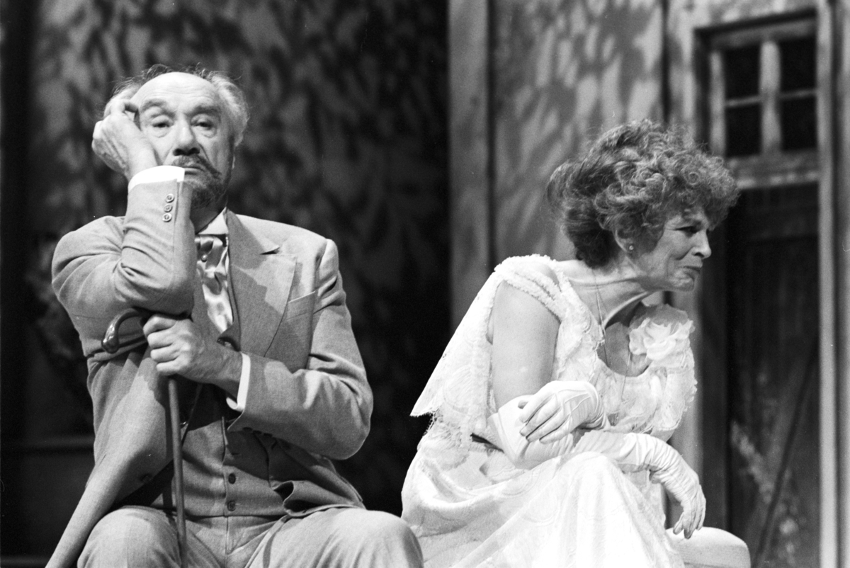 Scene fra Nationaltheaterets oppsetning av Anton Tsjekhovs "Kirsebærhaven". Forestillingen hadde premiere 11. mars 1988. Ernst Günther hadde regi og Lubos Hruza scenografi og kostymer.
