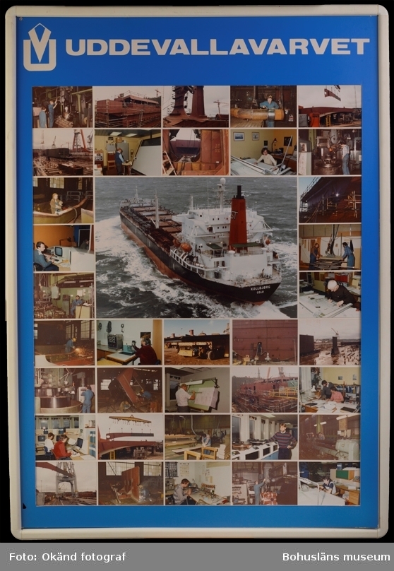 Fotomontage från Uddevallavarvet med motiv som visar på de olika verksamheterna som ingick i företagets produktion
