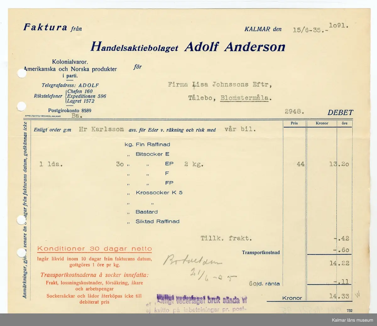Faktura - Kalmar läns museum / DigitaltMuseum