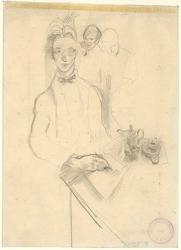 Selvportrett ved kaffebordet [Tegning]