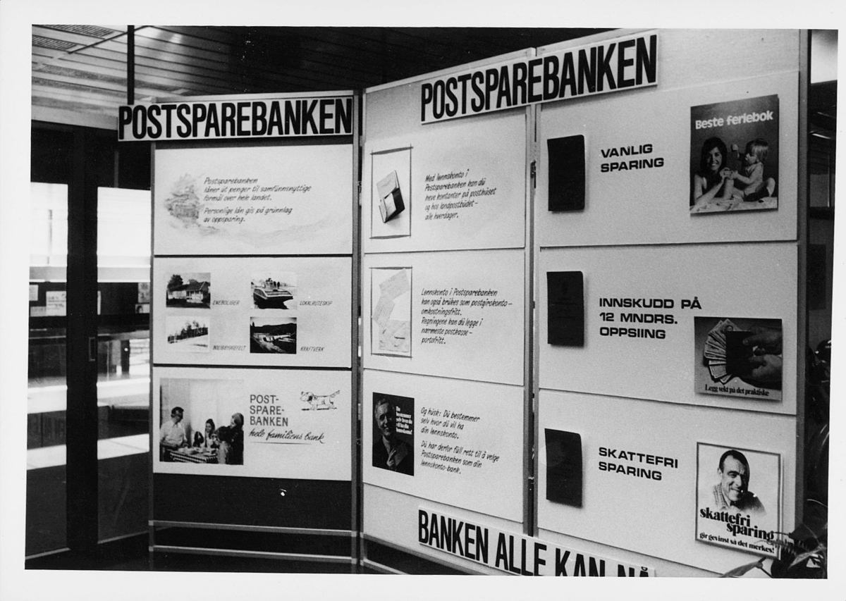 markedsseksjonen, Oslo postgård 50 år, utstilling, postsparebanken, informasjon