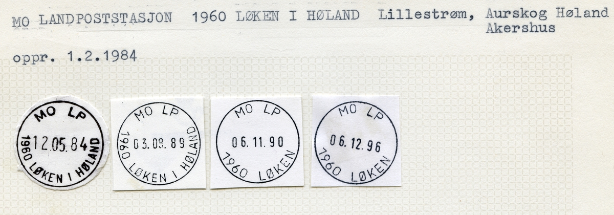 Stempelkatalog Mo landpoststasjon, 1960 Løken i Høland, Aurskog kommune, Akershus