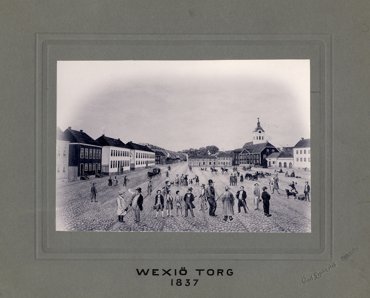 Avfotograferad tavla, "Wexiö Torg 1837". I förgrunden syns bl a den storvuxne "Puttetorpa here".