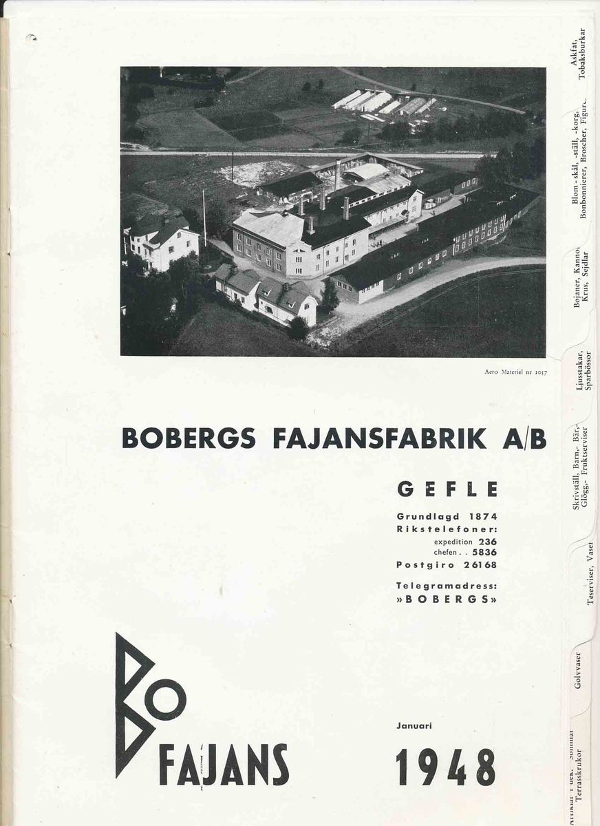 Produktkatalog från Bo Fajans 1948.