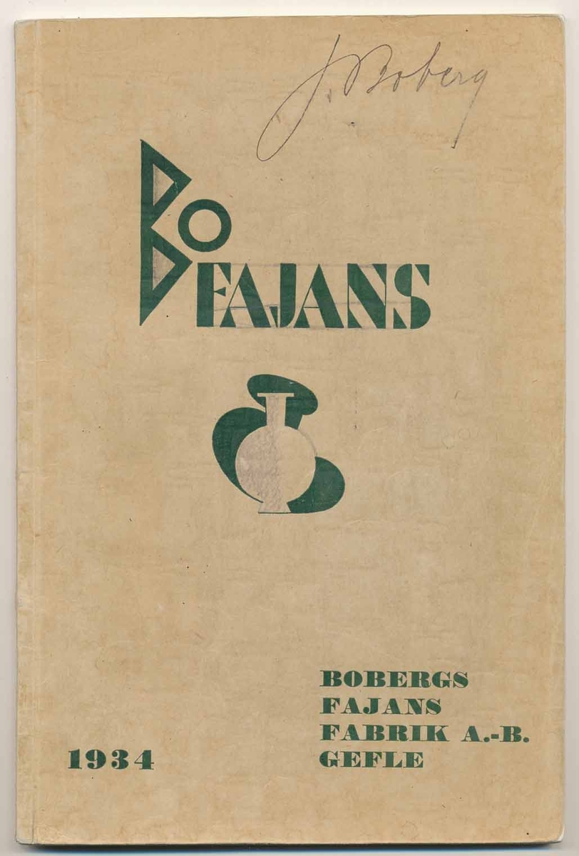 Priskurant från Bo Fajans 1934.