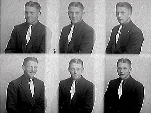 Mansporträtt. Sex foton av ynglingen Sigge Bengtsson i mörk kavaj och vit slips.