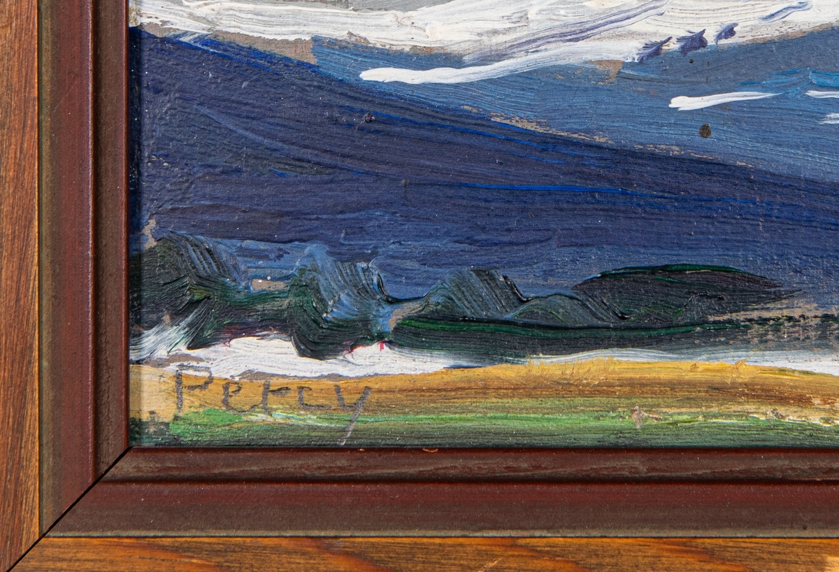 Oljemålning på pannå av Arthur Percy, målad i Hålland, Åre kommun, Jämtland, 1930 eller 1932, otydlig årtal på baksidan.