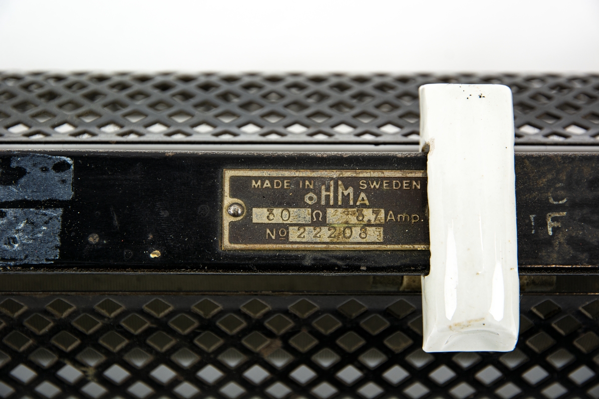 Skjutmotstånd. Trådlindad keramisk resistor 3,7 A 30 ohm,  tillverkad i sverige Ohma.