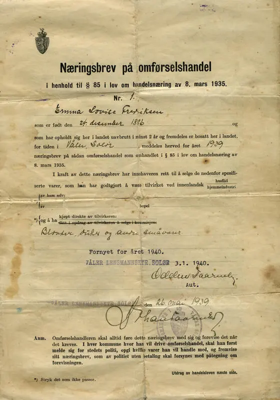 Næringsbrev for omførselshandel.