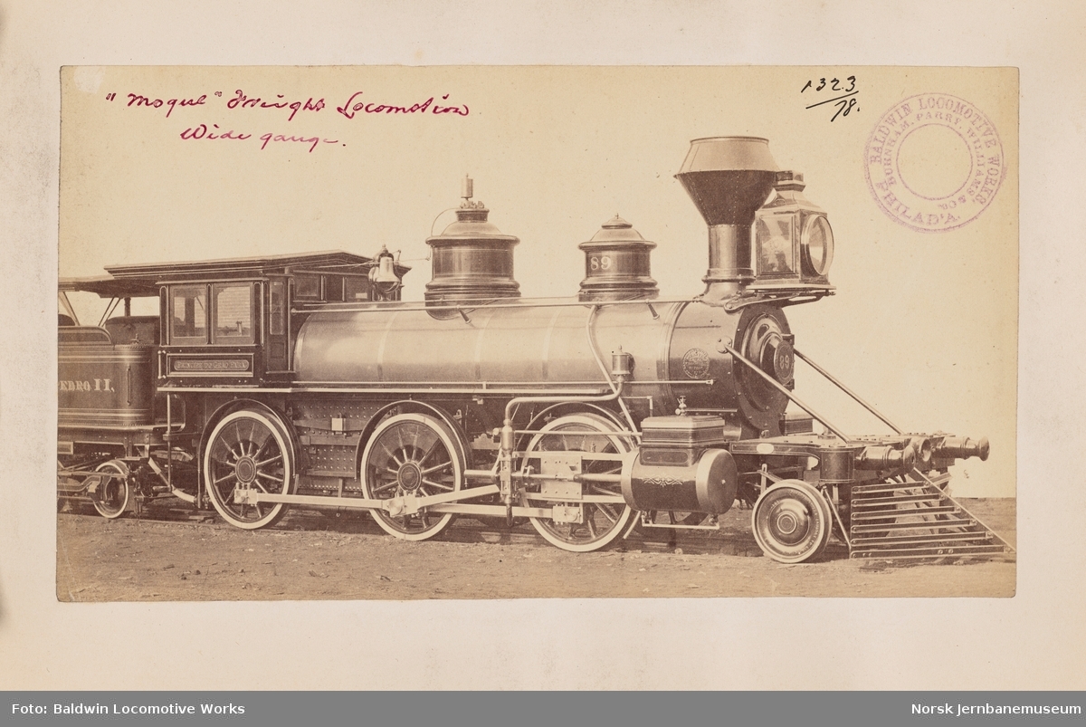 Baldwins leveransefoto av damplokomotiv nr. 89 "Príncipe do Grão-Pará"
levert til Dom Pedro II i Brasil i 1876. Baldwin byggenummer 3857