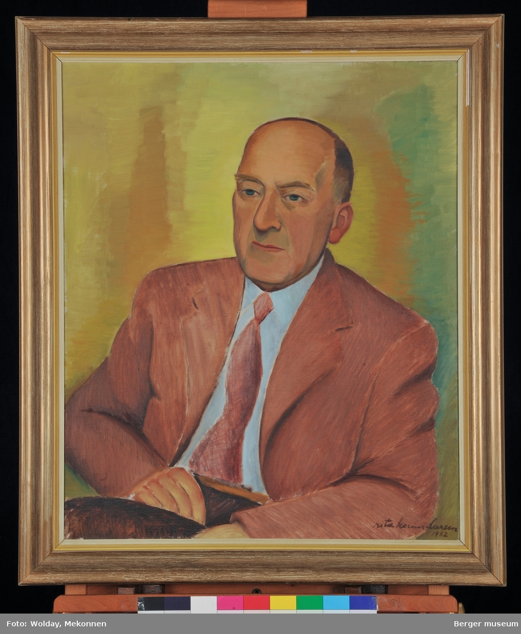 Portrettmaleri av Jens J. Jebsen jr. som har hengt på kontoret hans