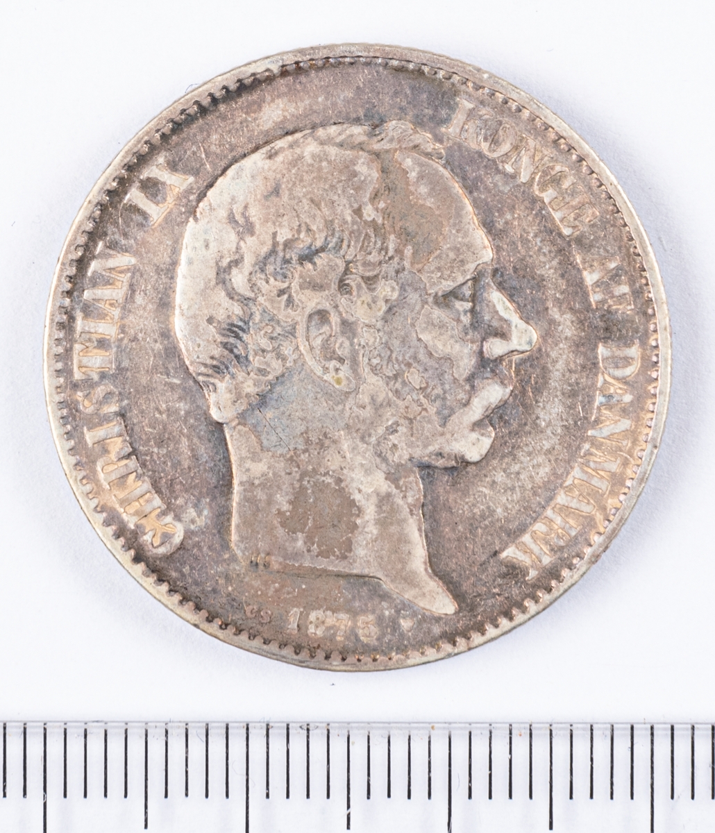 Mynt, 2 kroner 1875, Danmark.