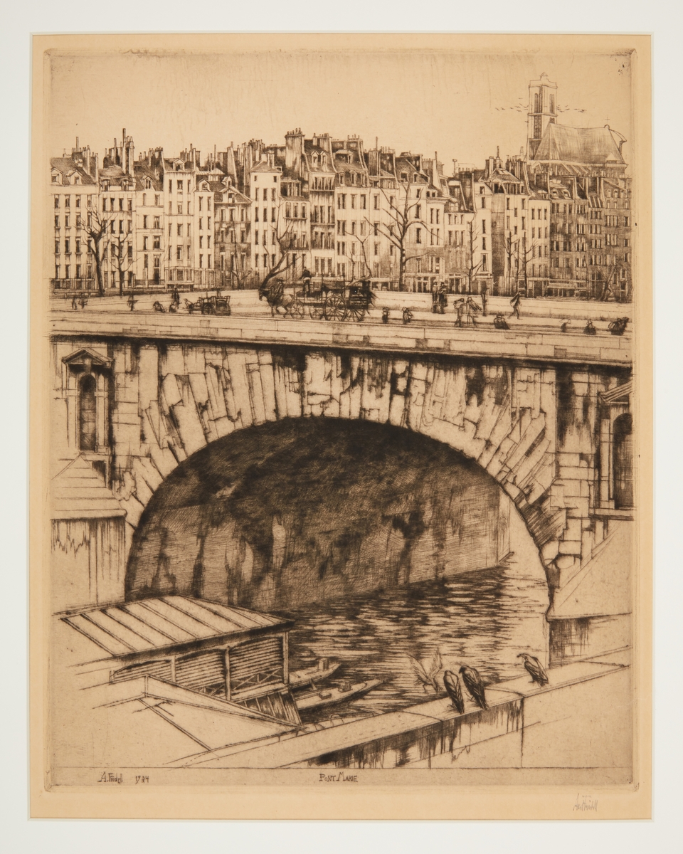 Gravyr av Axel Fridell.

Titel:"Le pont Marie".

Haskell nr 371.