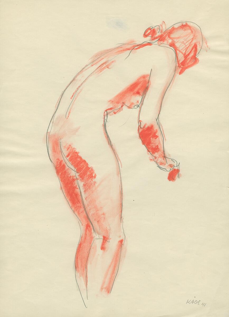 Skisser till nakenstudier i blyerts, akvarell och bläck.