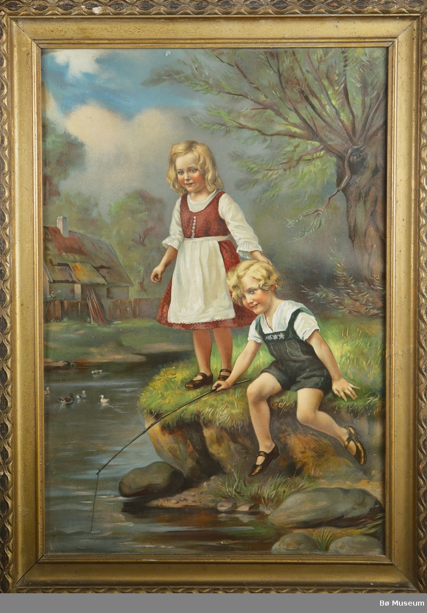 To barn med fiskestang