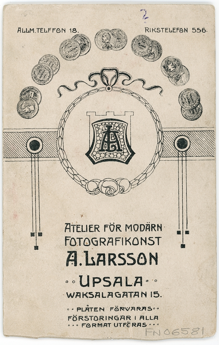 Kabinettsfotografi - ung kvinna, Uppsala 1915