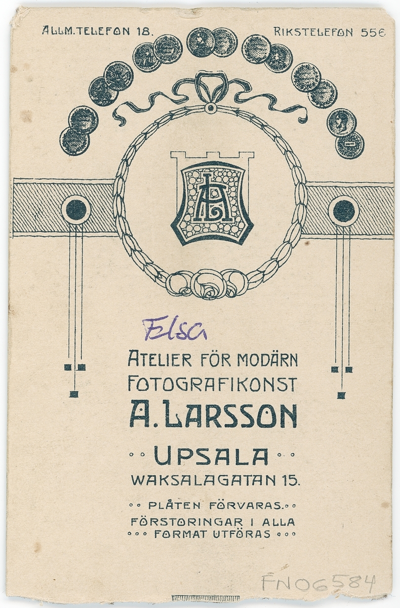 Kabinettsfotografi - Elsa, Uppsala 1913