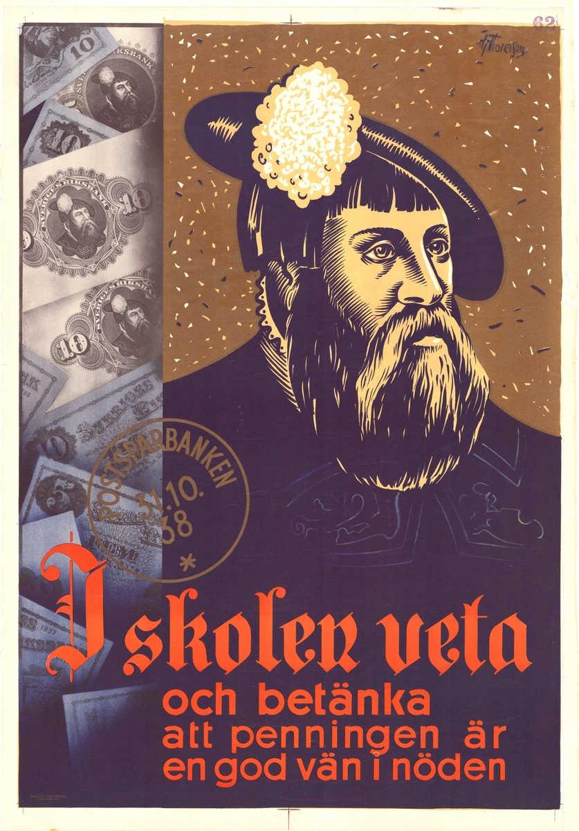 Gustav Vasa och tio- och femkronorssedlar.