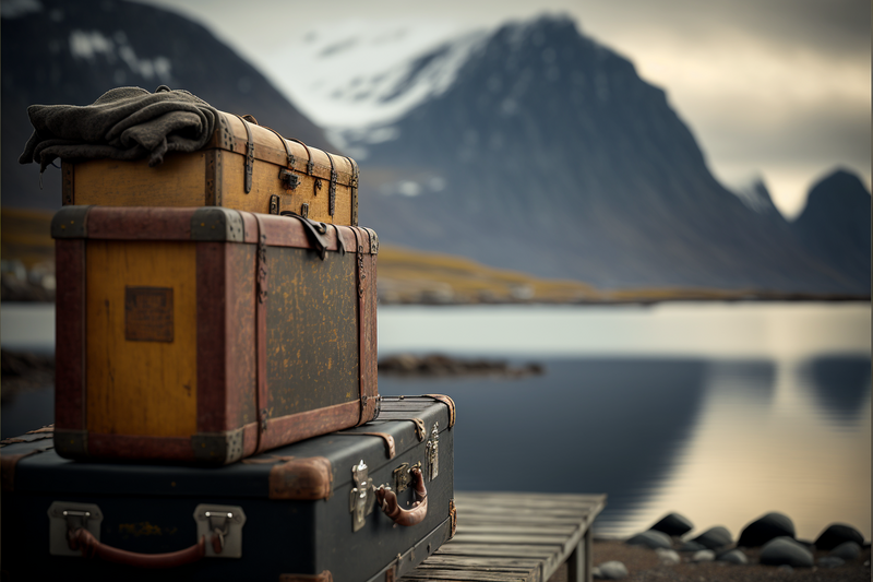 Kofferter stablet på en kai Nordland.