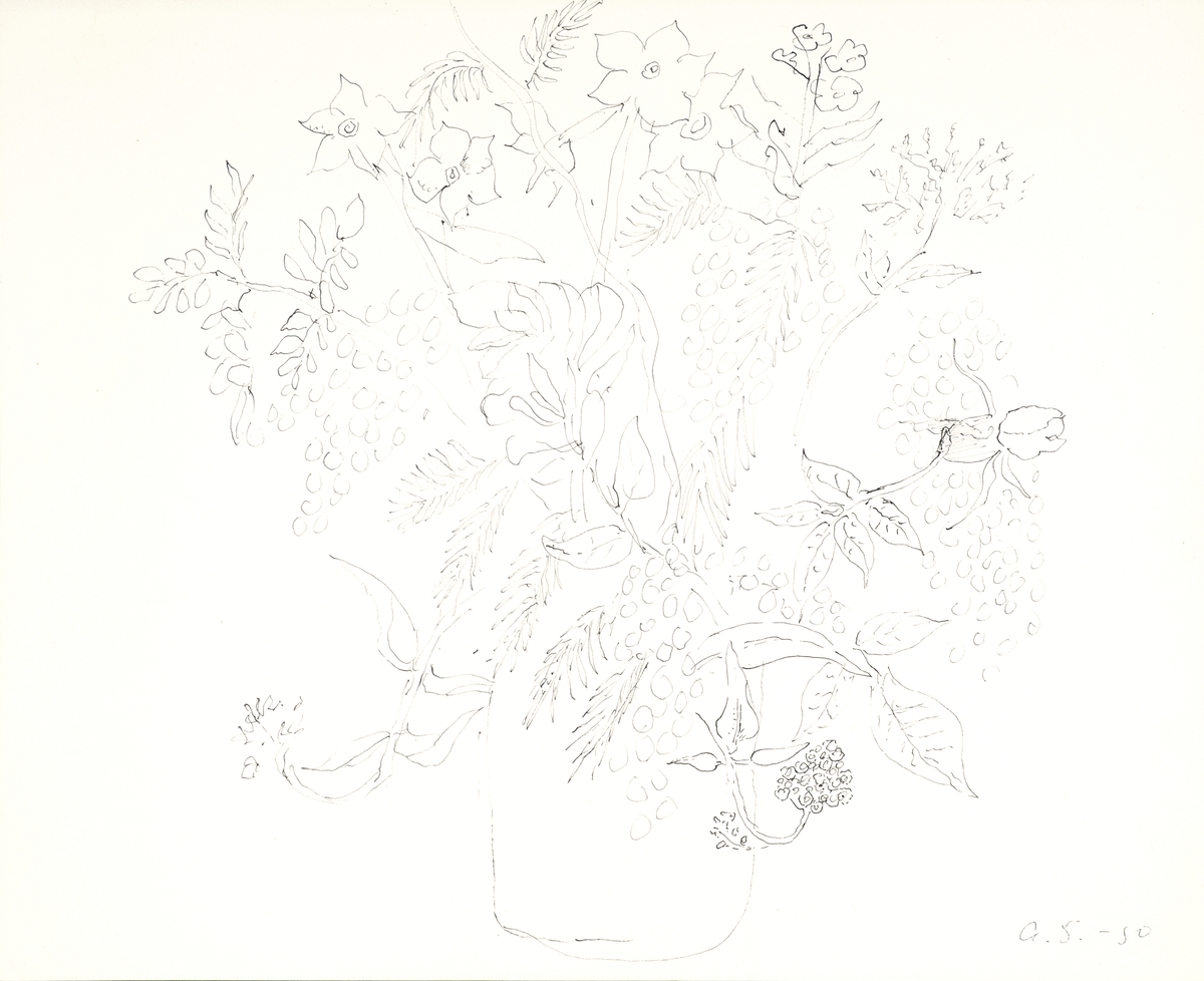 Vase med blomster [Tegning]