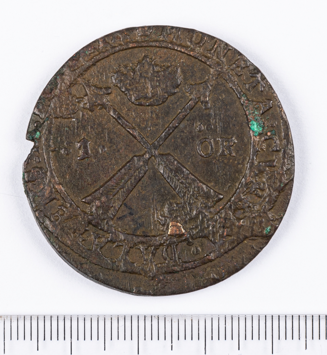 Mynt, 1 öre, Gustav II Adolf, Sverige, oläsligt årtal.