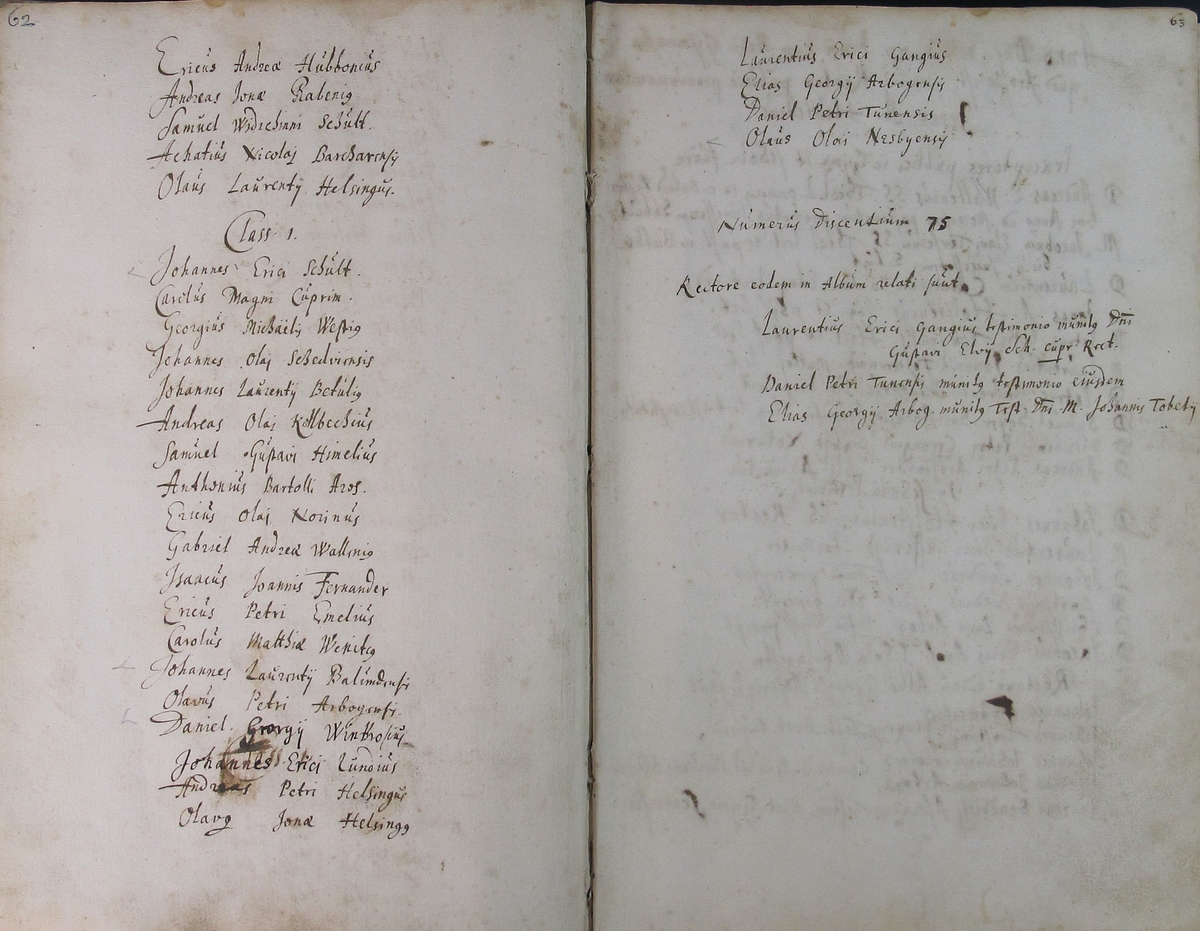 Rudbeckianska skolan i Västerås elevlängd 1660-1669.