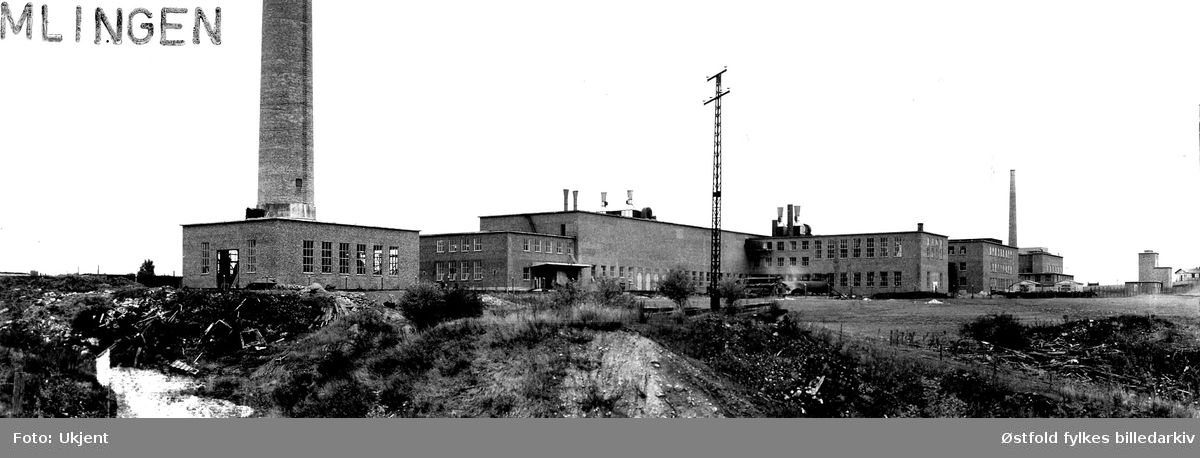 Borregaard fabrikker i Sarpsborg, cellulosefabrikken fra sør, 1945.