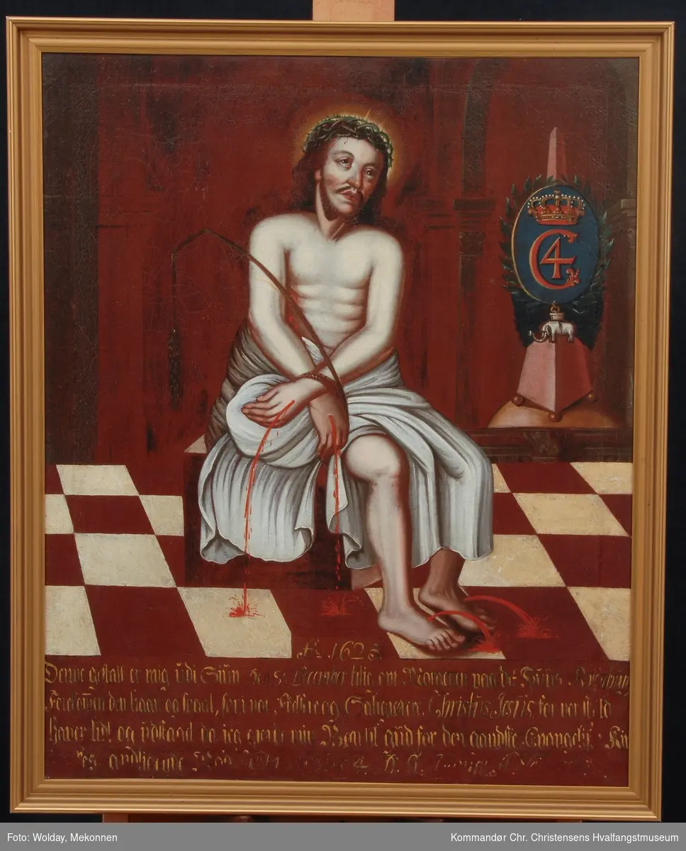 Motiv: Sittende korsfestet Kristus, monogram CIV, "Christian IV`s Syn". 