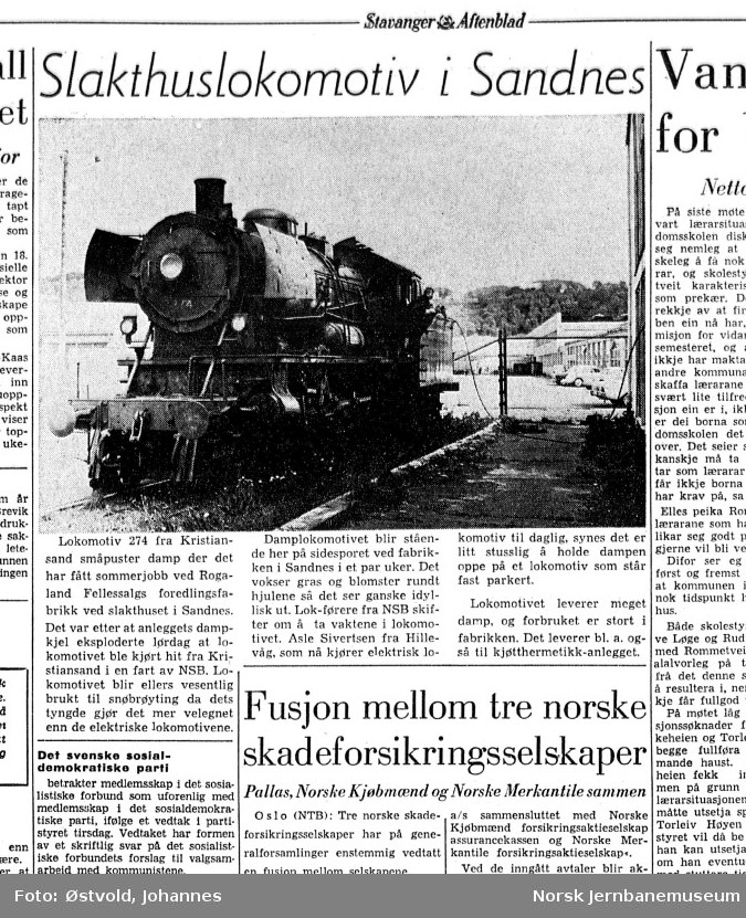 Damplokomotiv type 30a nr. 274 ved Rogaland fellessalgs slakteri i Sandnes