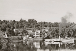 Postkort, Eidsvoll stasjon, D/S Skibladner ved dampskipsbryg