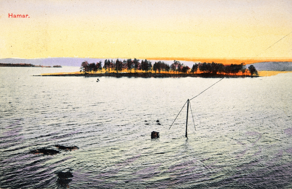 Postkort, Hamar, Tjuvholmen, høy vannstand, flom