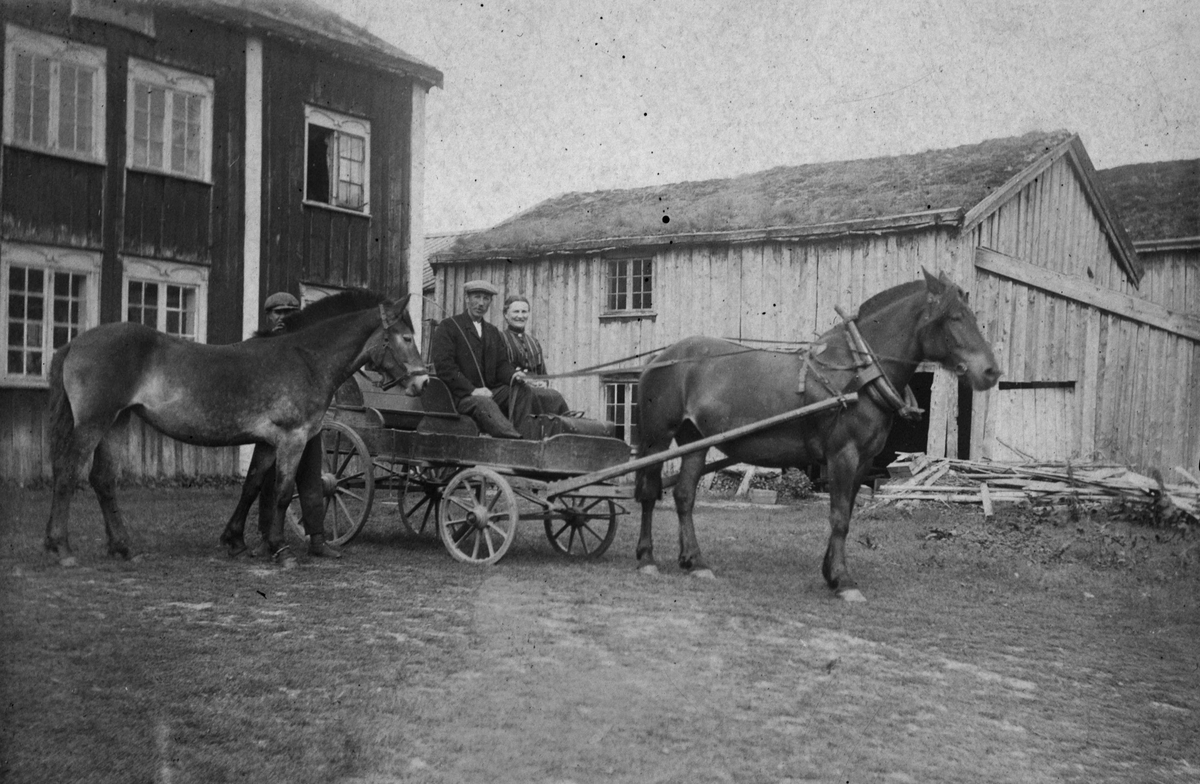 Martin og Marie Tungesvik starter på tur til Elsfjord i August 1912. Hest og vogn.
