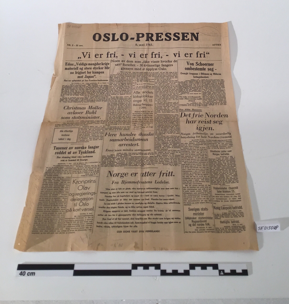 Avis fra frigjøringsdagen etter andre verdenskrig
Fellesavis som ble utgitt i Oslo i de fem første frigjøringsdagene i mai 1945, 2 sider