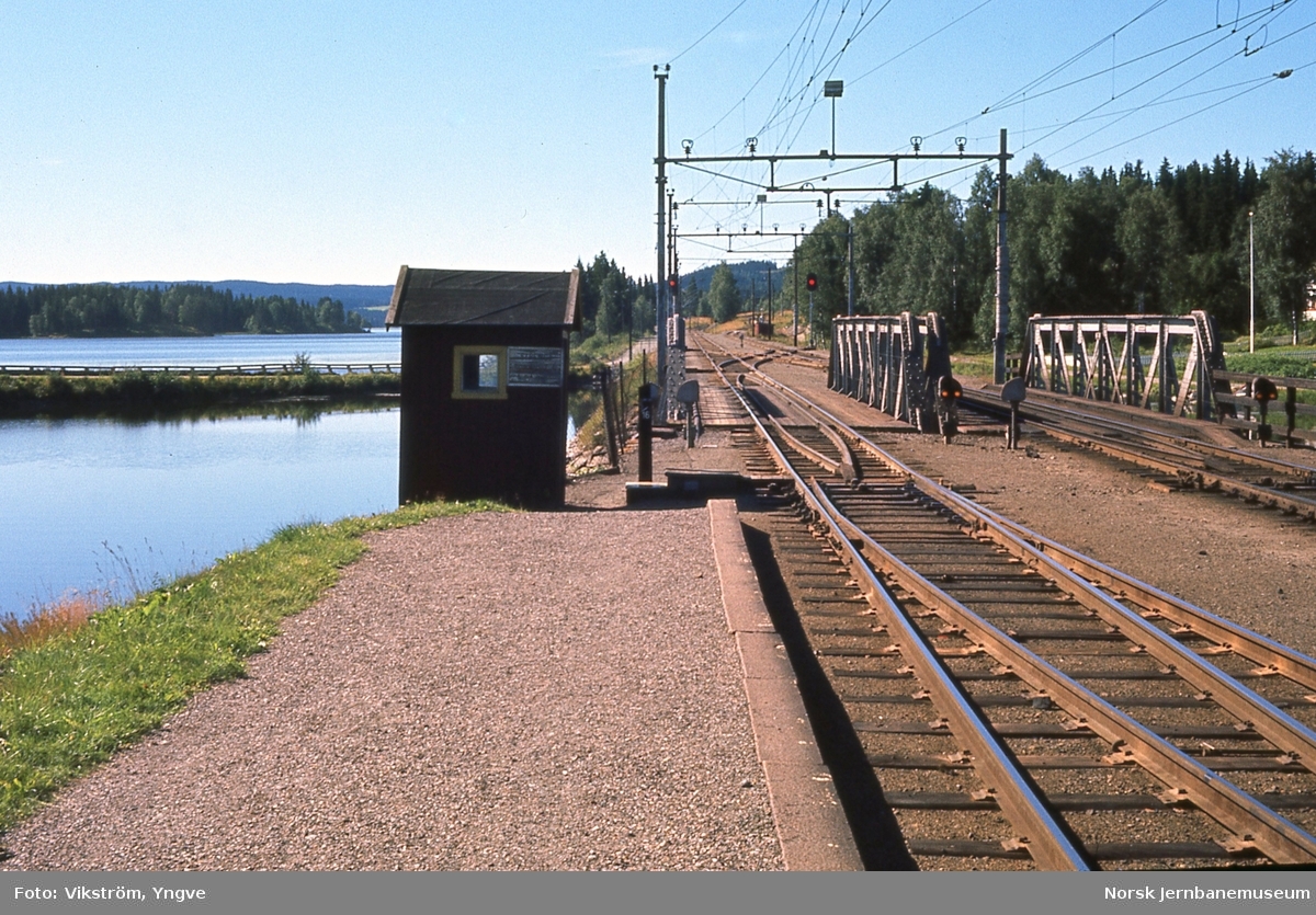 Einavann bru på Eina stasjon på Gjøvikbanen. Valdresbanens spor til høyre