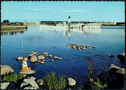Postkort, Hamar brygge, mjøsbåt, D/S Skibladner i Hamarbukta