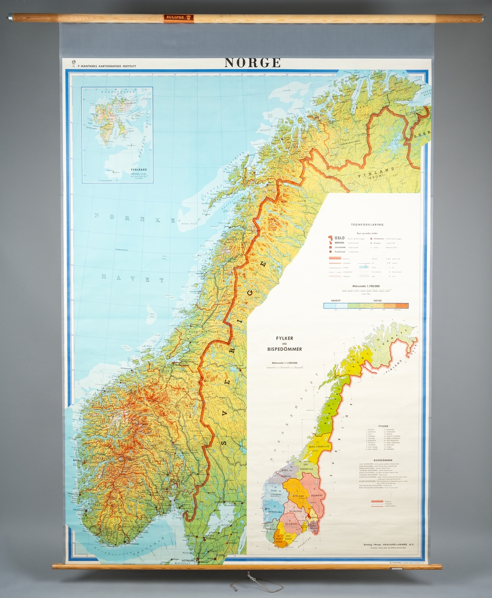 Toporafisk kart over Norge, med fylker og bispedømmer