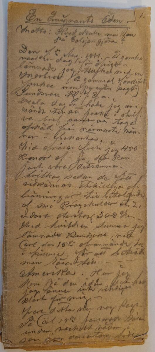 Dagbok, skriven av C E Hammarberg under resa till USA 1881 och vistelse där. 