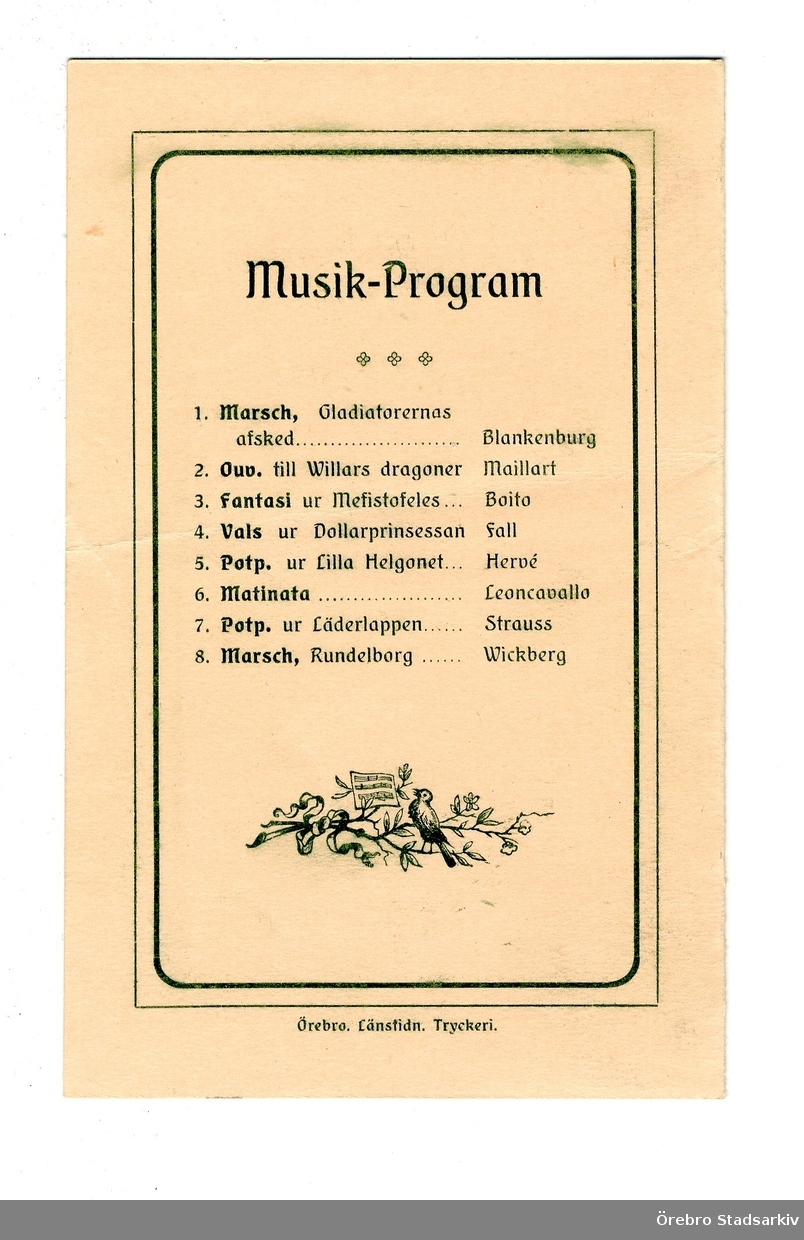 Festprogram Logen W.6. högtidsdag, 1909.